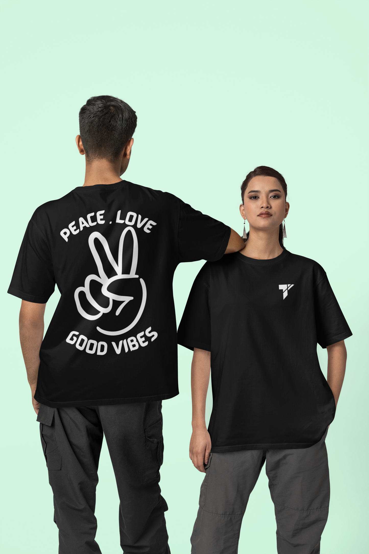 Oversized Printed T-shirt – Peace, Love, & Good Vibes